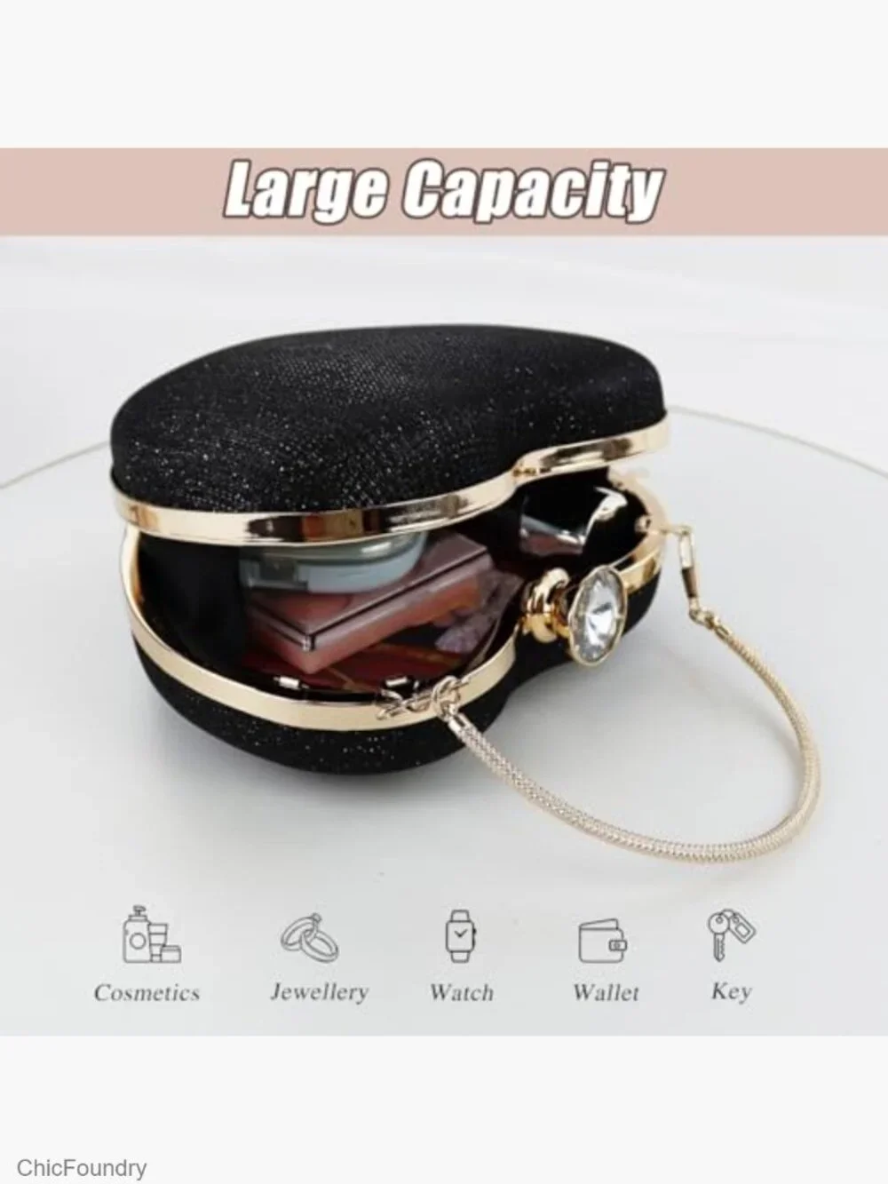 Heart-Shaped Clutch Purse with Detachable Chain, Nylon Crossbody Bag